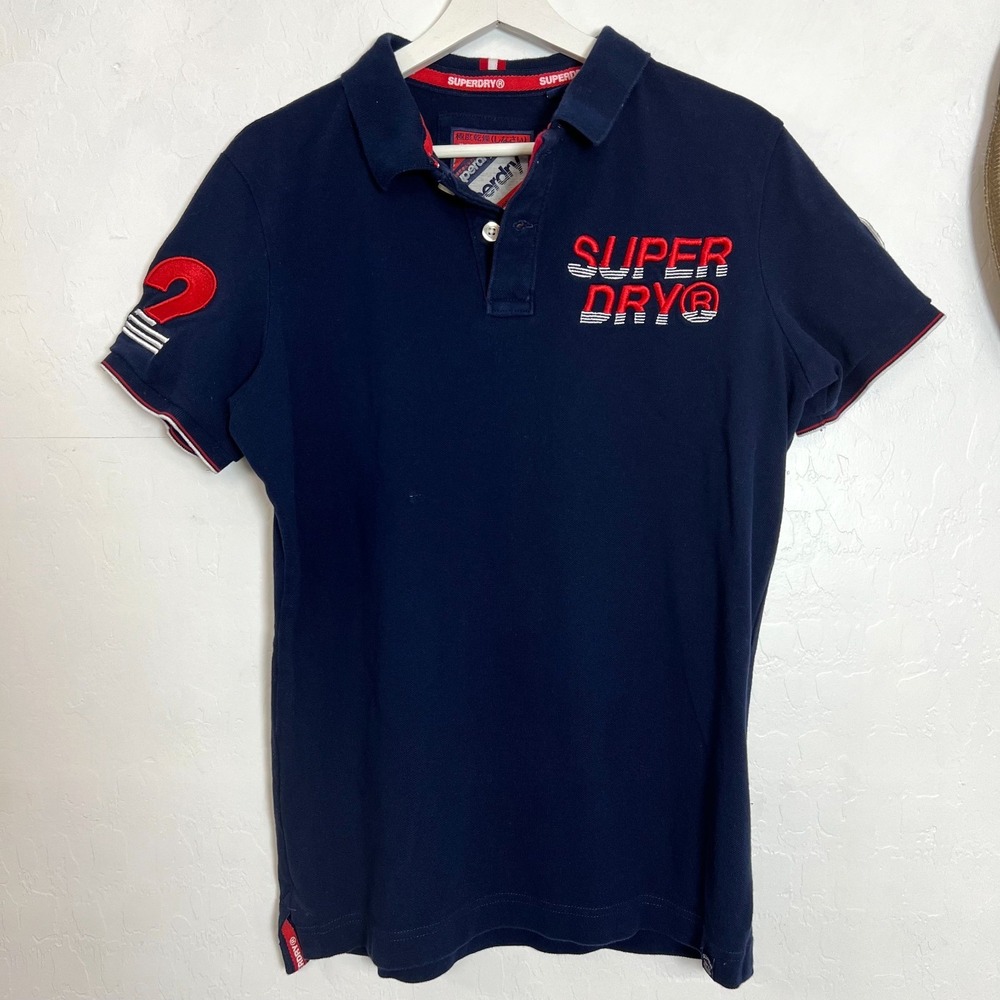Superdry Mens Polo Shirt Sz L Navy Blue Superstate Champion Short Sleeve